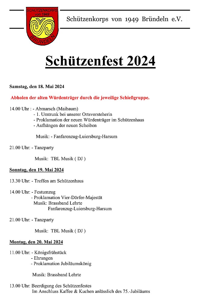 Ablauf Schützenfest 2024