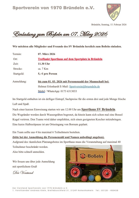 Einladung Boßeln am 07 03 2026